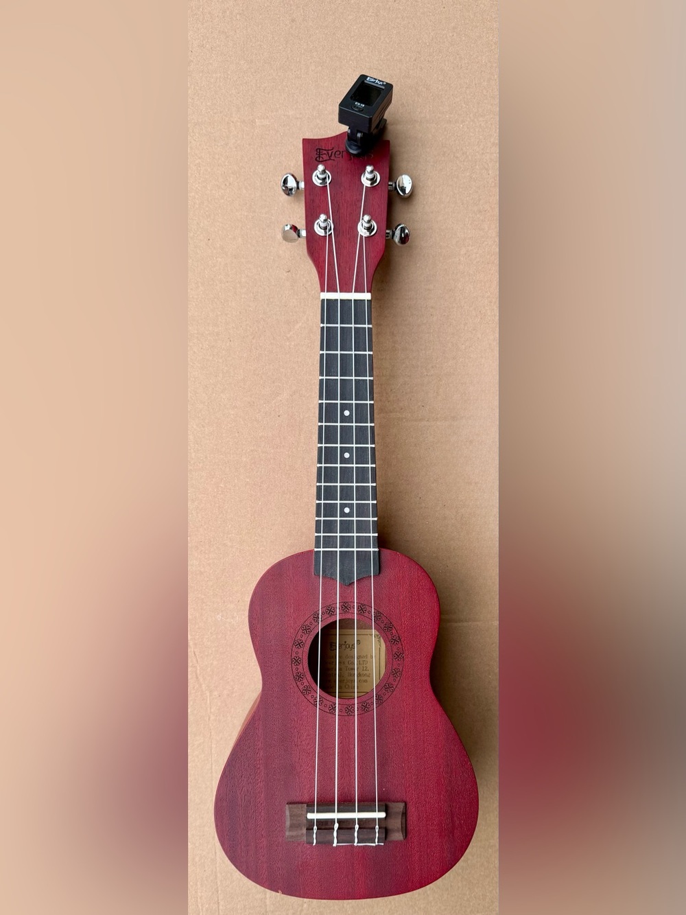 Everjoys Soprano Ukulele Red Mahogany | Clip-On Tuner + Gig Bag | Barely Used